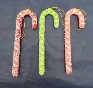 Vintage Mid Century Sugar Coated Pink Orange and Green Candy Cane LOT Christmas